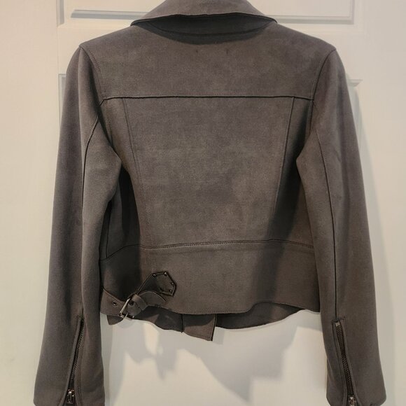 Moto jacket in gray faux suede by Dex - Picture 3 of 5